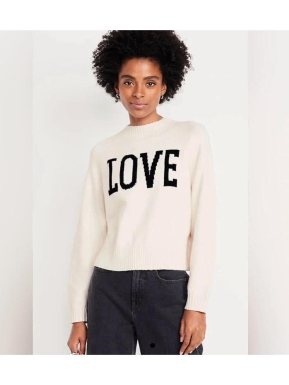 Old Navy sz M tall cream sweater "LOVE" in black lettering cozy, comfy cotton EE